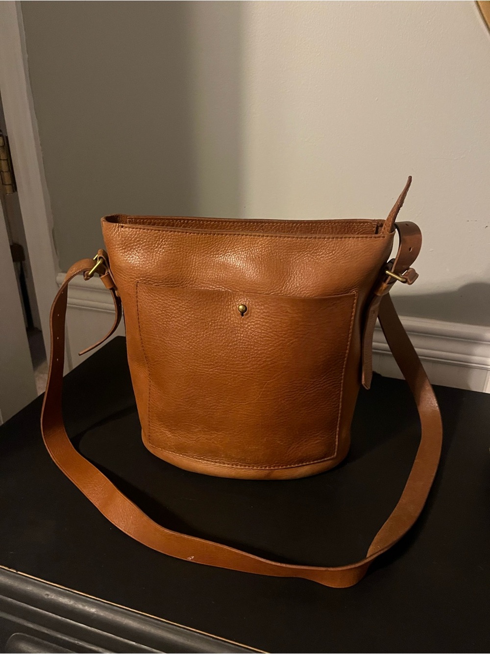 Madewell Tan Cognac Leather Bucket Shoulder Bag